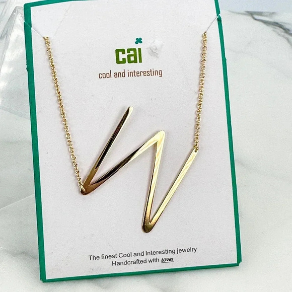 New CAI Cool and Interesting Initial M or W Neccklace Gold-tone On Card - Picture 1 of 7